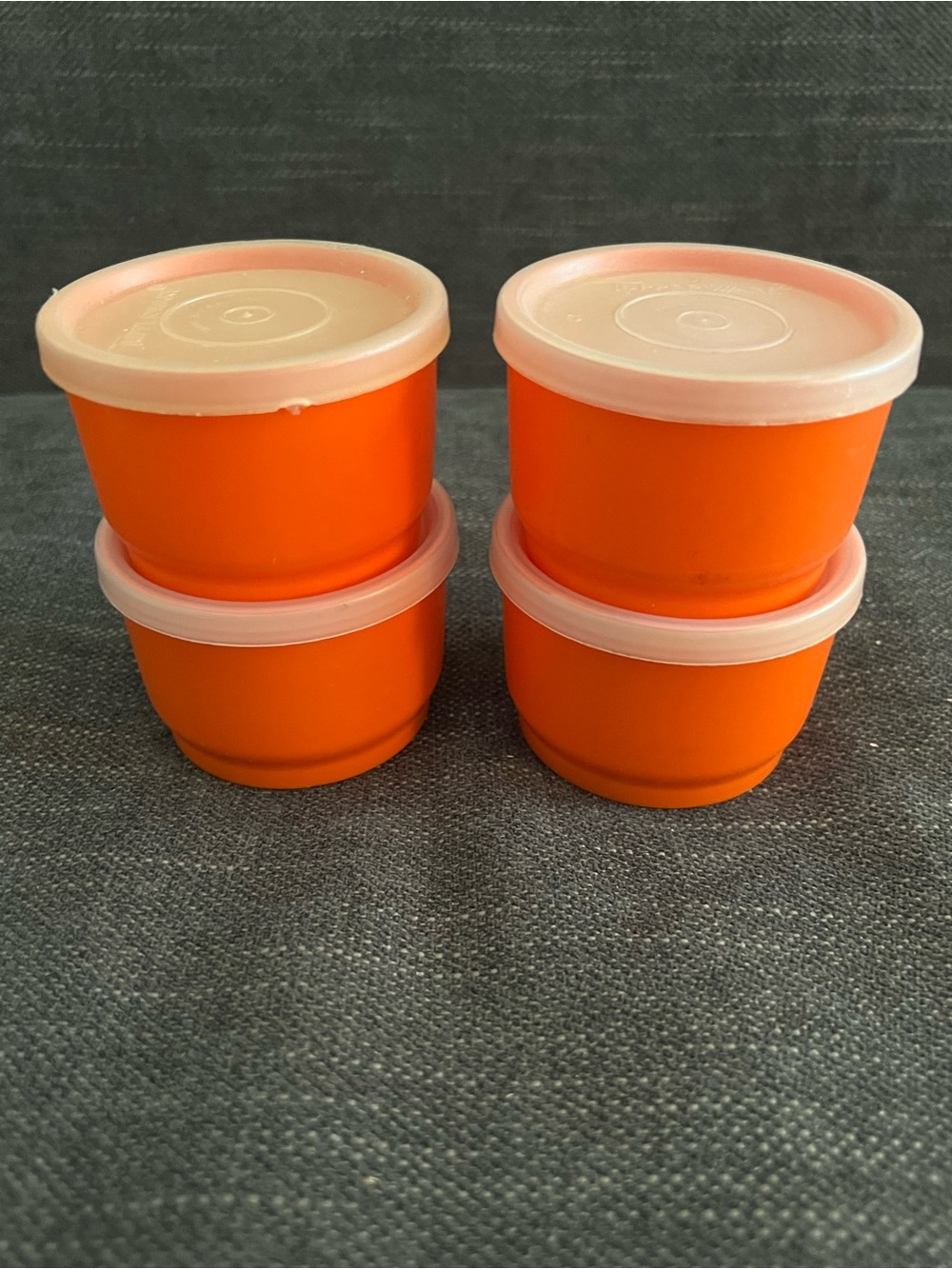Vintage Tupperware Orange snack Cups w/ White Lids set of 4 harvest 1970s